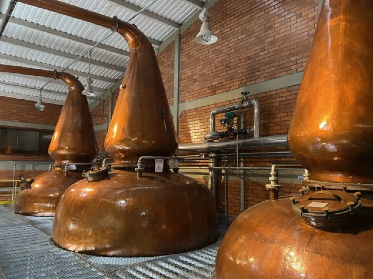 Union Distillery Brazil, the copper stills in the still house